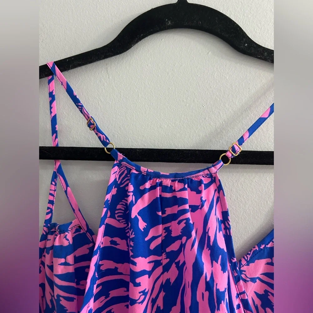 Lilly Pulitzer Rory Tank Top Pink Blue Zebra Rollin In The Grass 100% silk - Picture 6 of 6